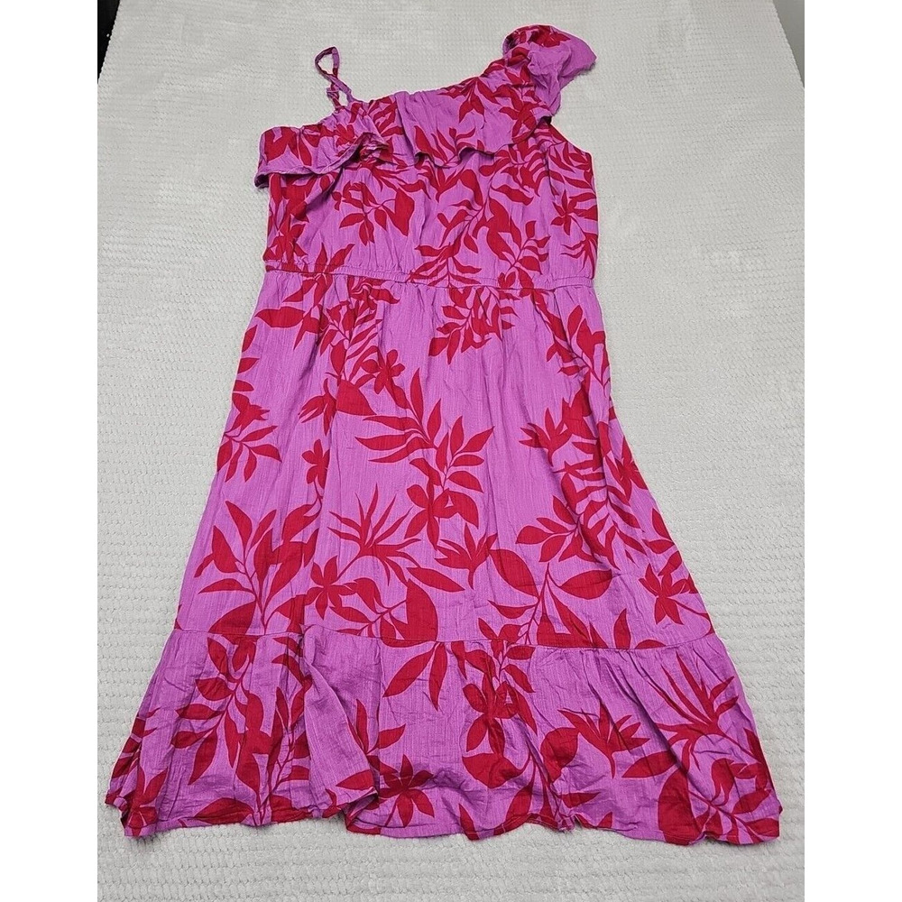 Old Navy Dress Womens 3X Plus Purple & Pink Leaf Print Spring Summer